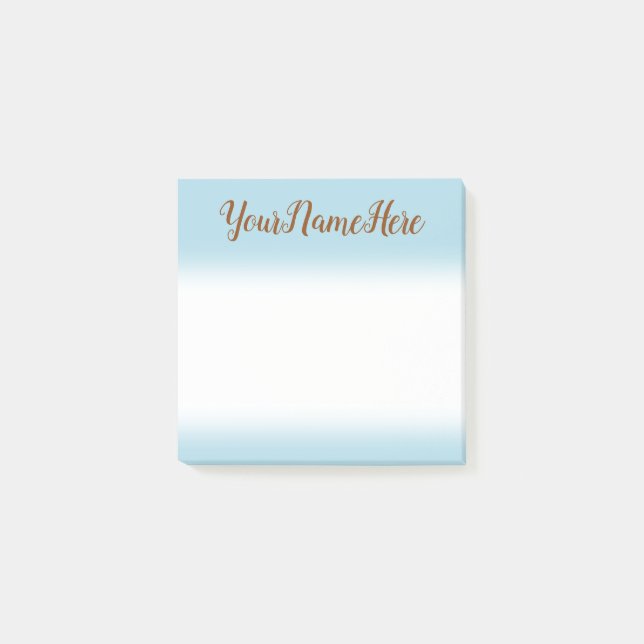 Light Blue Background and Brown Script Style Name Post-it Notes (Front)