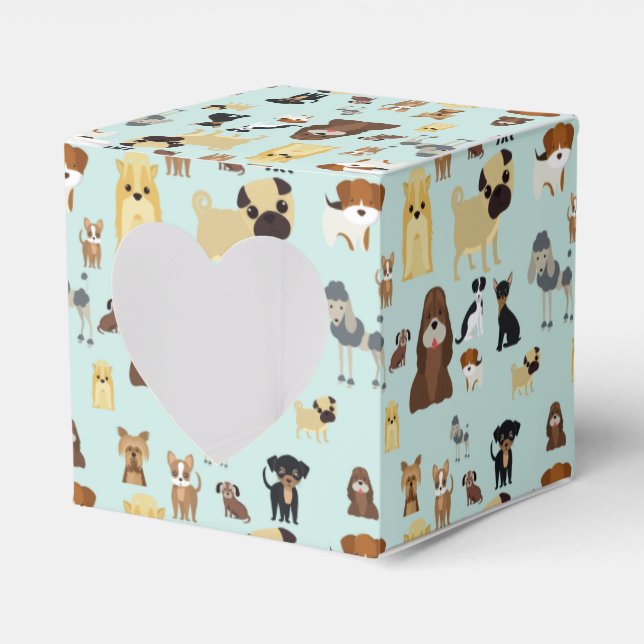 light blue background dogs pattern. favor box (Front Side)