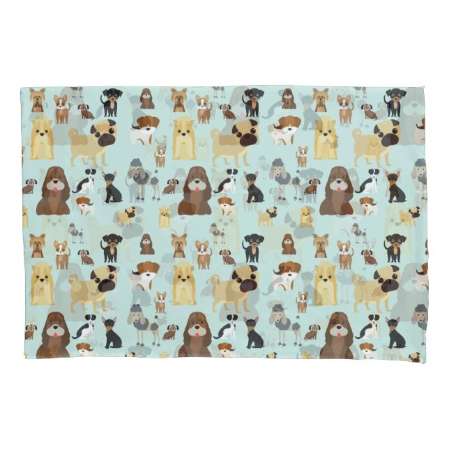light blue background dogs pattern. pillowcase (Front)