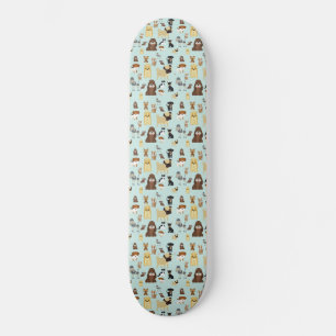 light blue background dogs pattern. skateboard