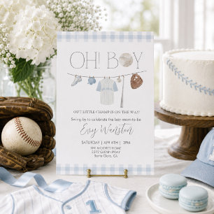 light blue baseball Oh, boy baby shower invitation