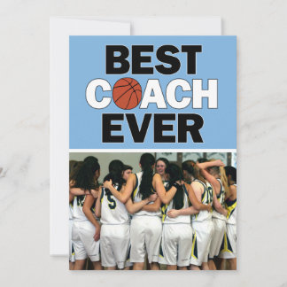 Light Blue Basketball Coach Best Ever Custom Photo Thank You Card