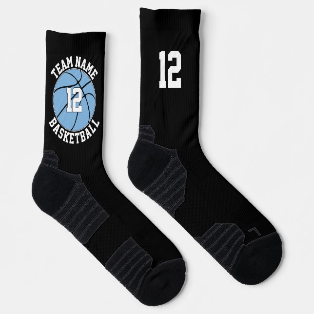 Light Blue Basketball Player Team Name and Number Socks (Right)