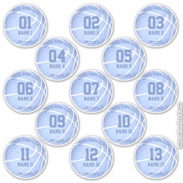 light blue basketball players names team stickers (Front)