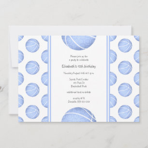 light blue basketballs pattern girls birthday invitation