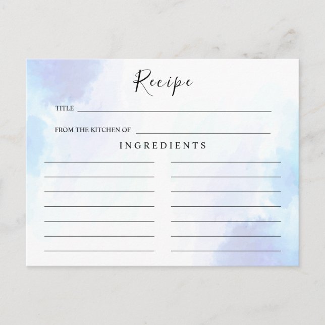 Light Blue, Beach Wedding Recipe Card (Front)