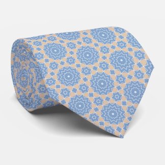 Light Blue, Beige and White Pattern Neck Tie