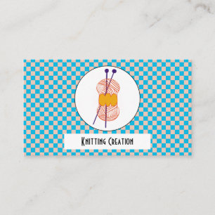 Light Blue & Beige Checks Pattern & Knitting Business Card