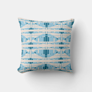 Light Blue Beige Mediterranean Large Mosaics Motif Throw Pillow