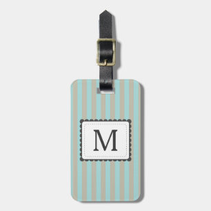 Light Blue & Beige Stripes Custom Monogram Luggage Tag