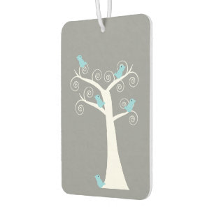 Light Blue Birds Whimsical White Swirl Tree Grey Air Freshener