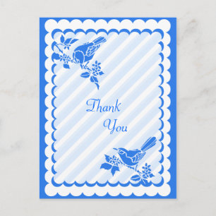 Light Blue Birds With Diagonal Stripes Thank You Postcard