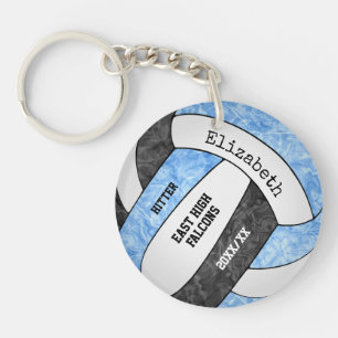 Light blue black girly sports custom volleyball keychain