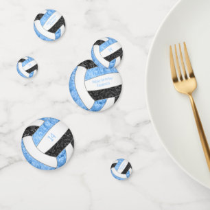 light blue black girly volleyball birthday party confetti