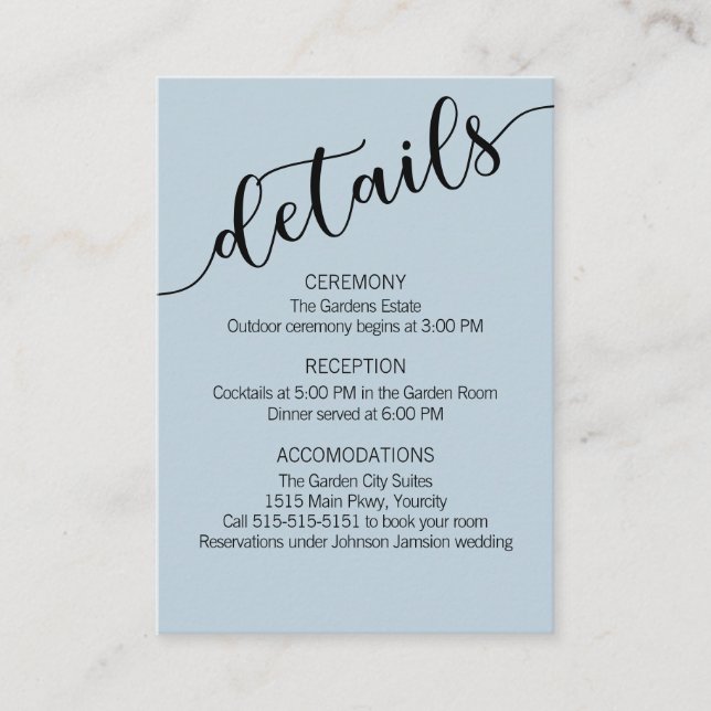 Light Blue Black Love Script Details  Enclosure Card (Front)