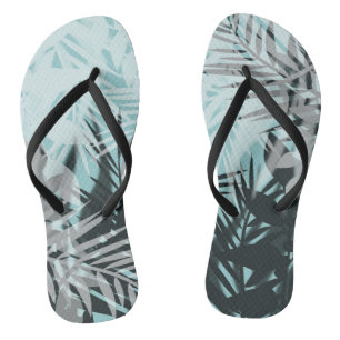 Light blue black tropical pattern flip flops