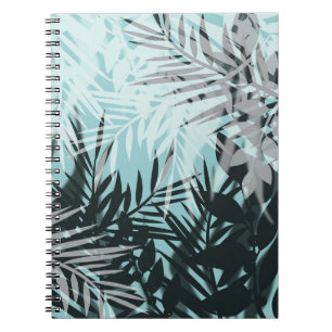 Light blue black tropical pattern notebook