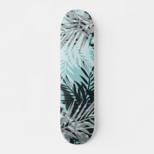 Light blue black tropical pattern skateboard