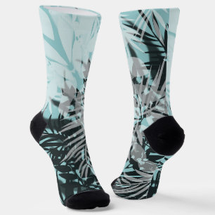 Light blue black tropical pattern  socks