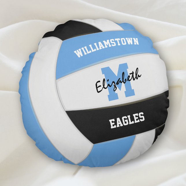 light blue black volleyball sports room decor round pillow (Creator Uploaded)