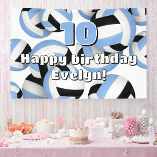 light blue black volleyballs kids birthday party banner