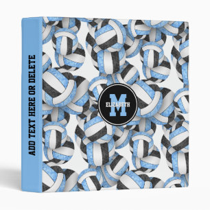 light blue black volleyballs pattern girly sports binder