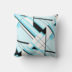 Light Blue Black White Diagonal Geometric Design Throw Pillow