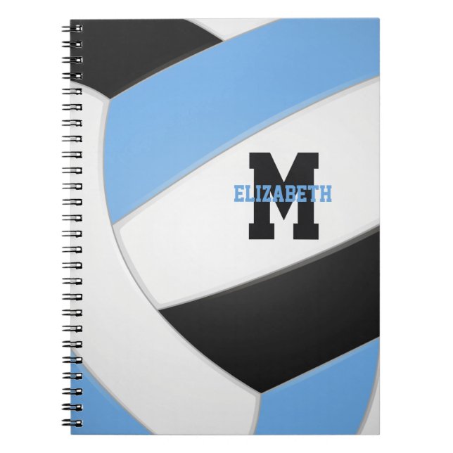 light blue black white personalized volleyball notebook (Front)