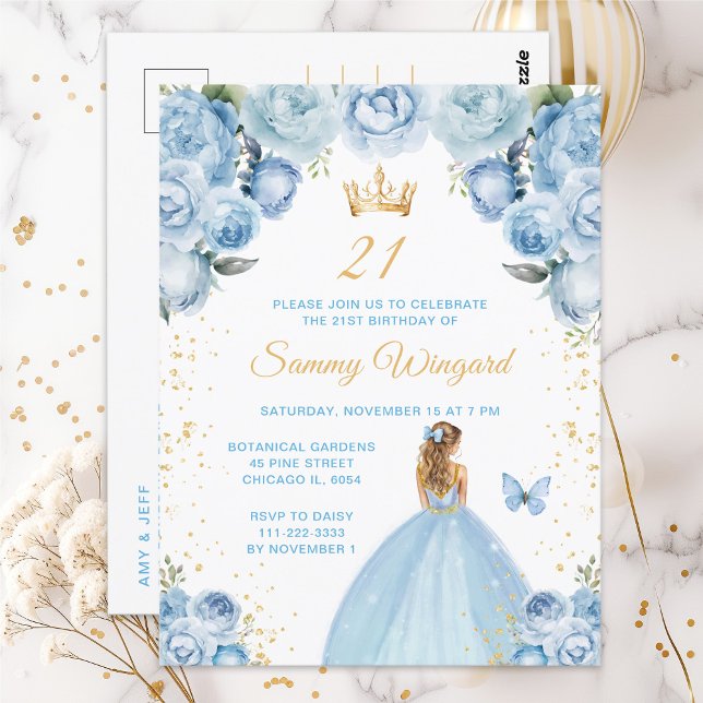 Light Blue Blonde Hair Princess Birthday Party Postcard (Creator Uploaded)