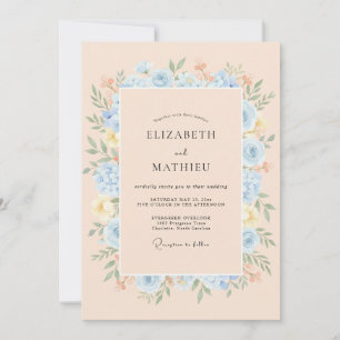 Light Blue Blooming Floral Flourish Wedding Invitation