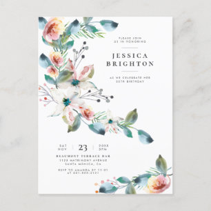 Light Blue & Blush Pink Modern Birthday Party Invitation Postcard