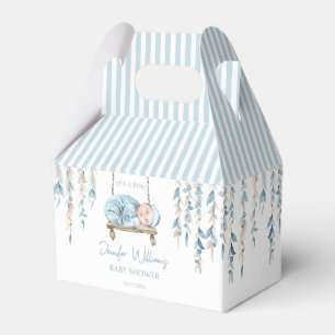 Light blue boho baby boy shower candy favour boxes