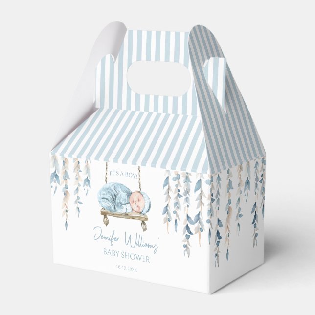 Light blue boho baby boy shower candy favour boxes (Front Side)