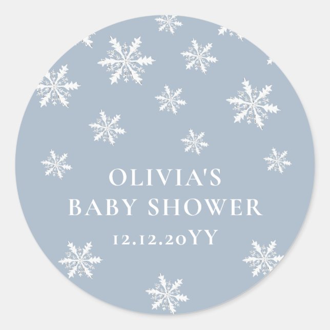 Light Blue Boho Winter Snowflake Baby Shower  Classic Round Sticker (Front)
