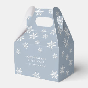 Light Blue Boho Winter Snowflake Baby Shower Favor Box