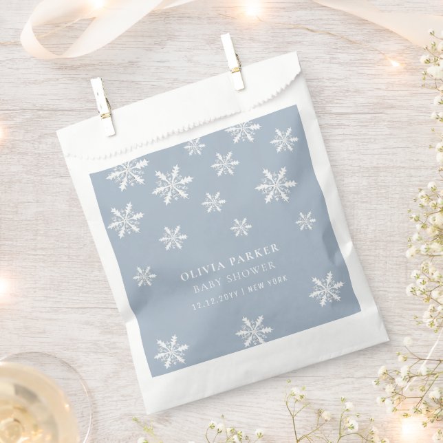 Light Blue Boho Winter Snowflake Baby Shower  Favour Bag (Clipped)