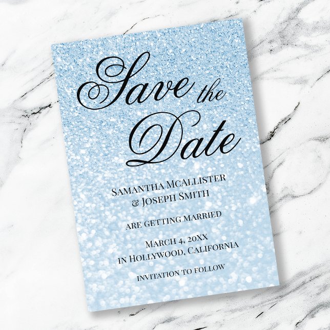 Light Blue Bokeh Glitter Save the Date Invitation (Creator Uploaded)