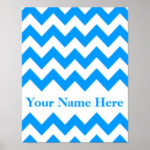 Light Blue Bold Chevron with monogram Poster