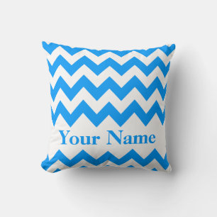 Light Blue Bold Chevron with monogram Throw Pillow