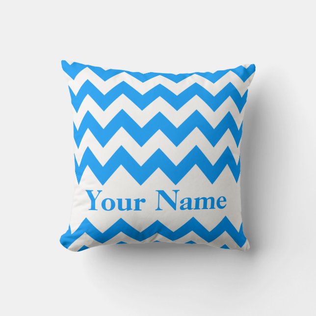 Light Blue Bold Chevron with monogram Throw Pillow (Front)