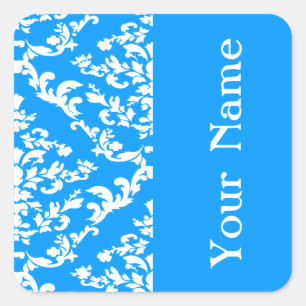 Light Blue Bold Damask at Emporiomoffa with name Square Sticker