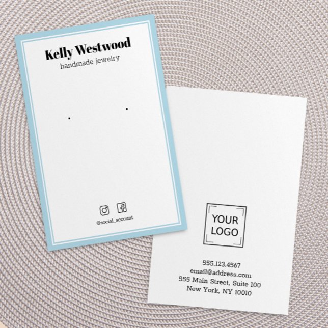 LIGHT BLUE BORDER EARRING DISPLAY LOGO SOCIAL ICON BUSINESS CARD (Enhance Your Jewelry Presentation with our Blush Pink Border Logo Earring Display Card)