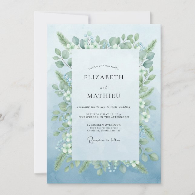 Light Blue Botanical Romantic Wedding Invitation (Front)
