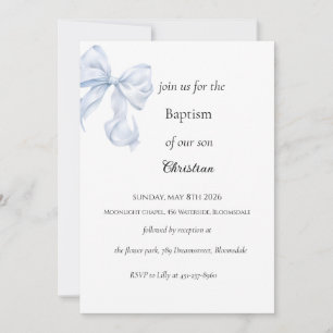 Light Blue Bow Baptism Invitation