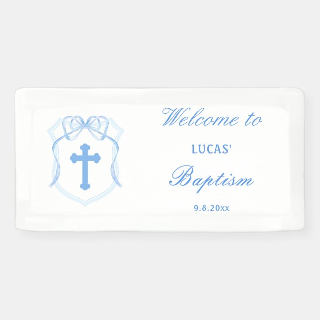 Light Blue Bow Crest Baptism Banner (Horizontal)