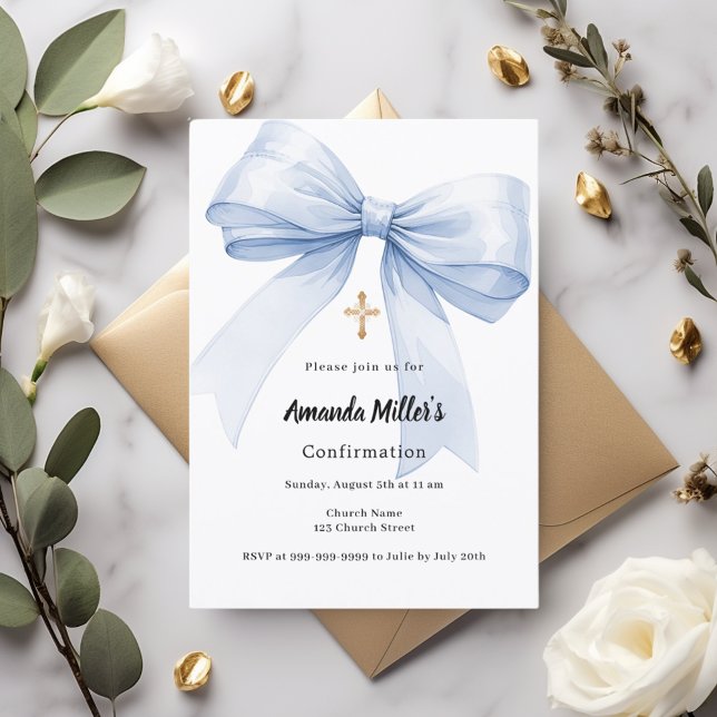 Light blue bow girl Confirmation Invitation (Creator Uploaded)