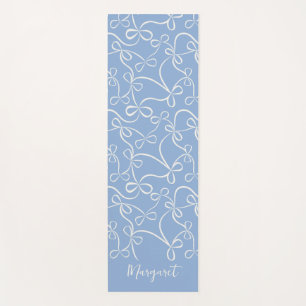 Light Blue Bow Pattern Custom Name Yoga Mat