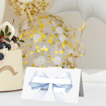 Light blue Bow Place Cards Elegant Folded<br><div class="desc">White background decorated with a light blue colored bow.  Perfect for birthday parties,  baby shower,  bridal showers,  Confirmations.</div>