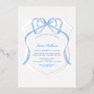 Light Blue Bow Silver Crest Baptism