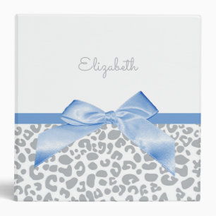Light Blue Bow With Trendy Leopard Print and Name Binder